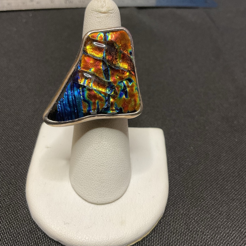 Colorful glass Abstract Statement Ring size 7.5